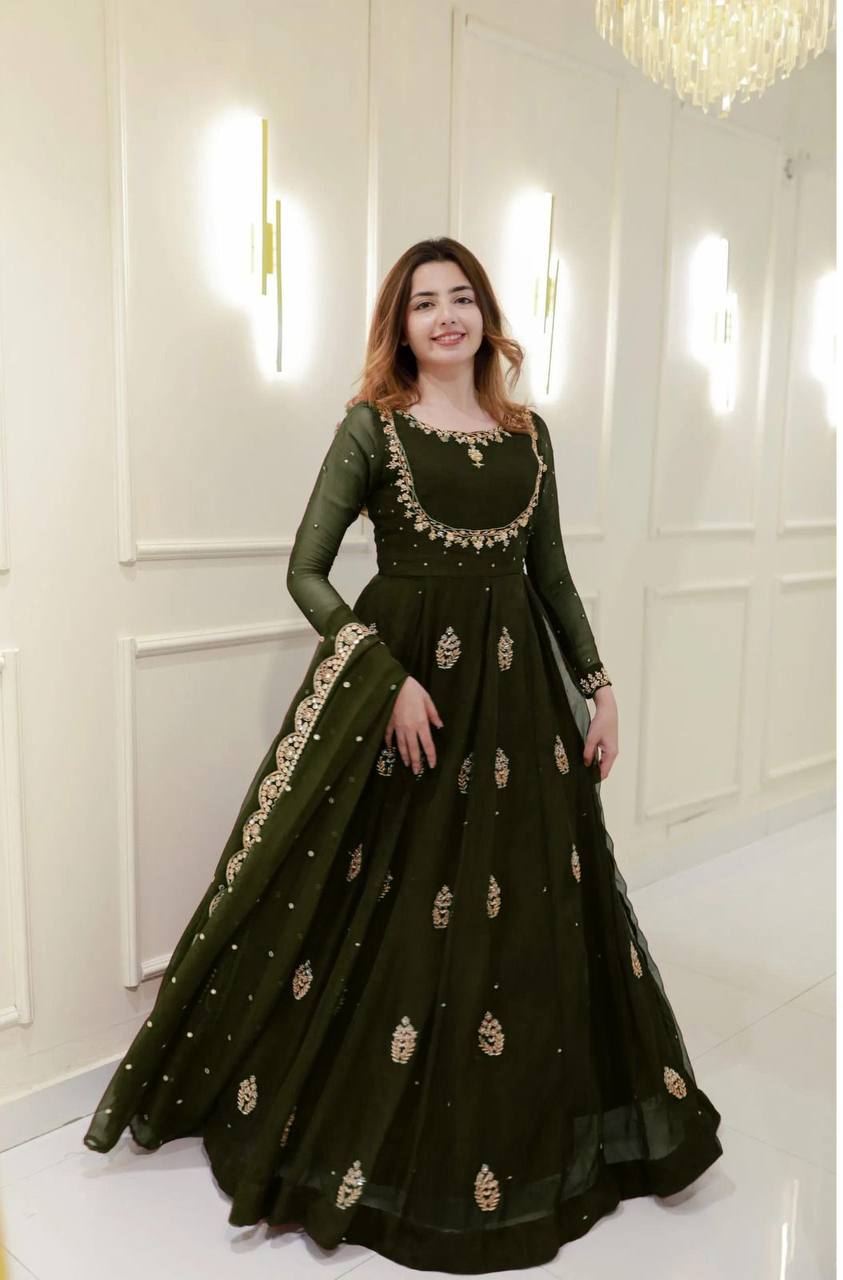 2 PIECE GOWN WITH DUPATTA IN SEQUENCE EMBROIDERY WORK ✨