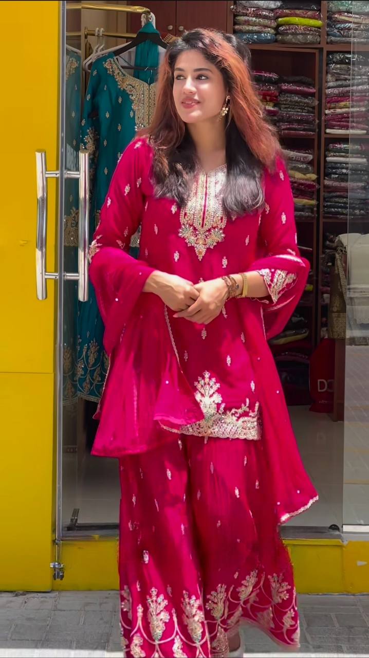 Premium Chinon Silk Party Wear with Dupatta