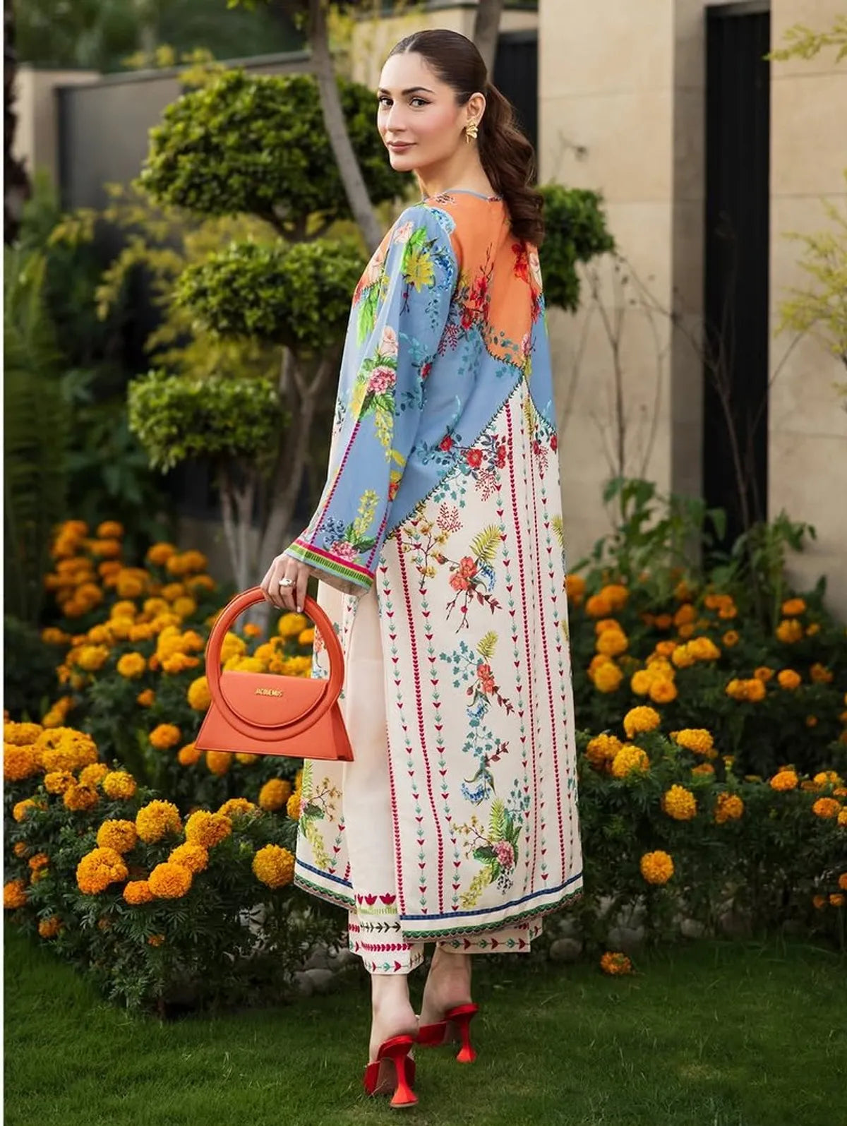 Multicolor Smooth Bsy Floral Fusion Kurta Set For Women