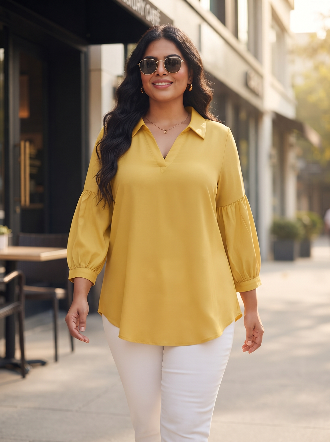 Yellow back collar top