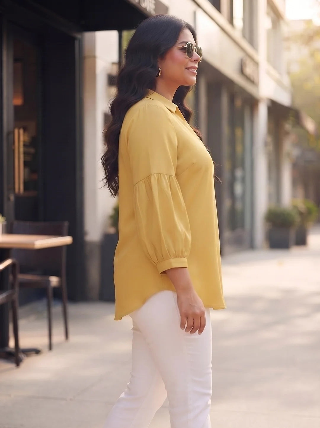 Yellow back collar top