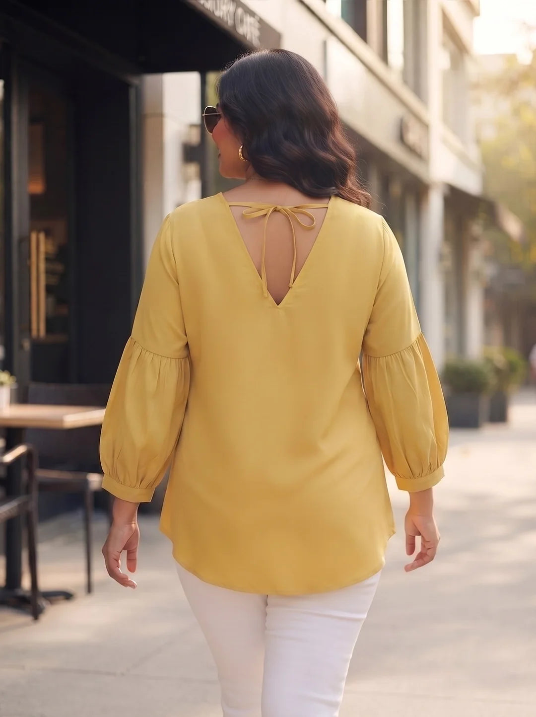 Yellow back collar top