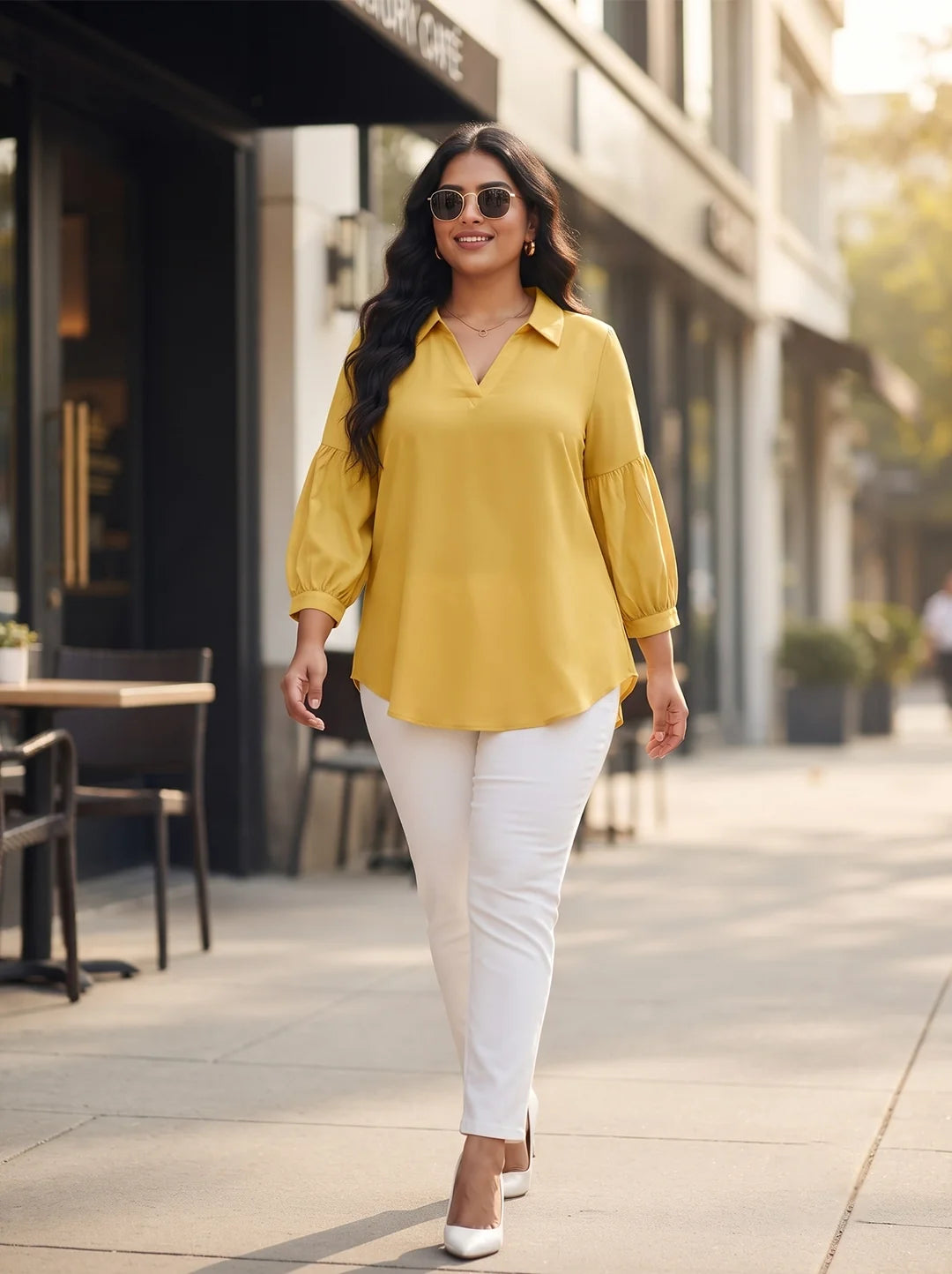 Yellow back collar top