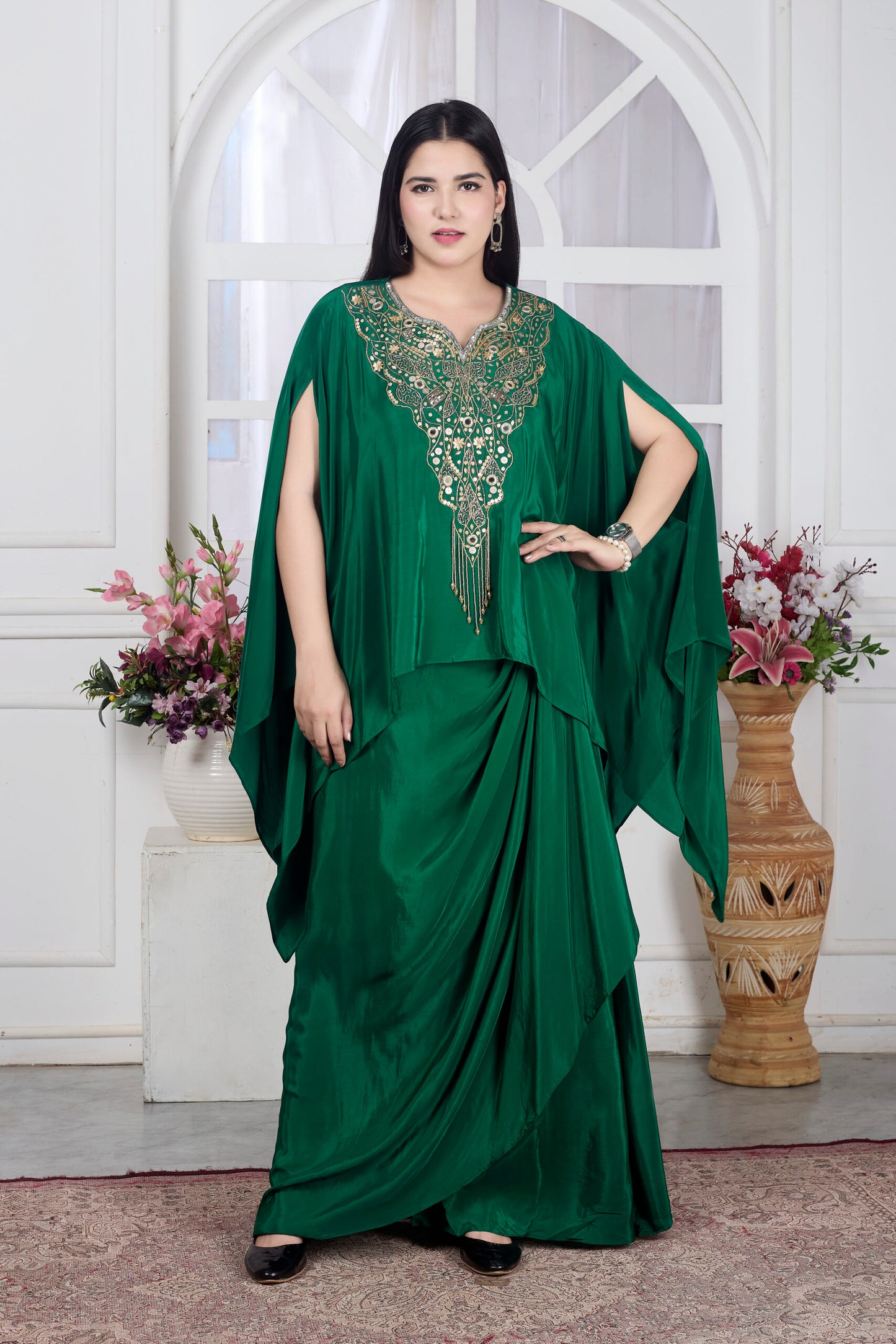Green Cape Skirt Set