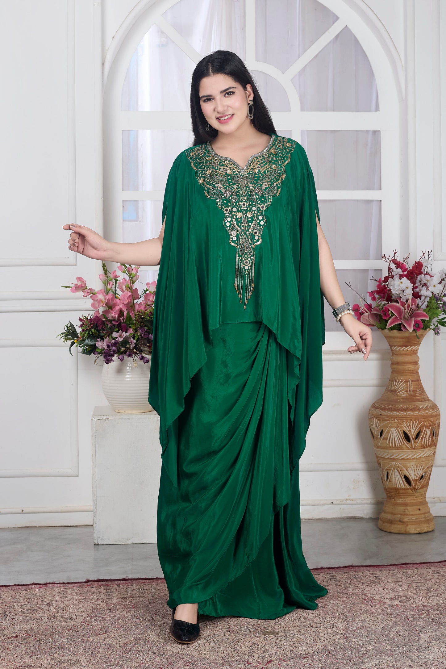 Green Cape Skirt Set