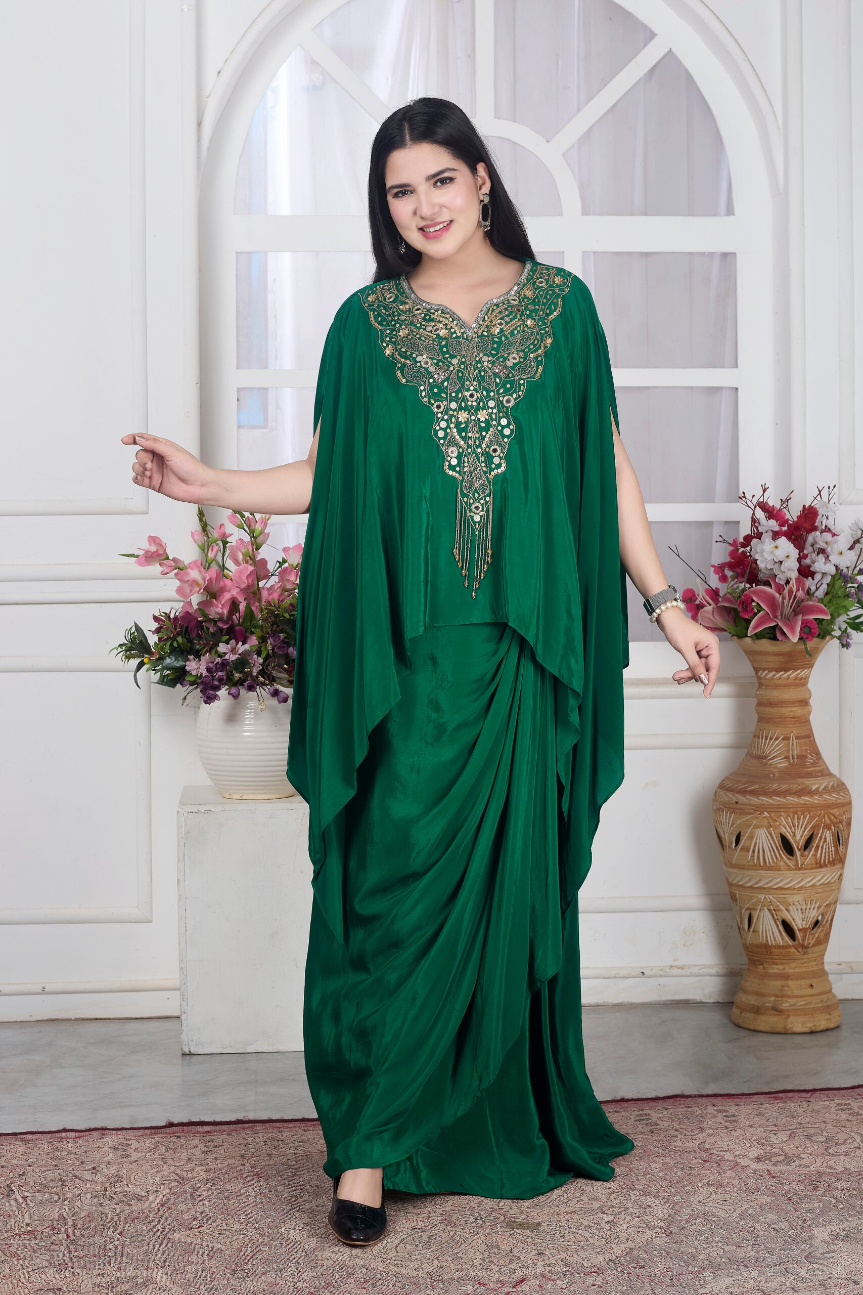Green Cape Skirt Set