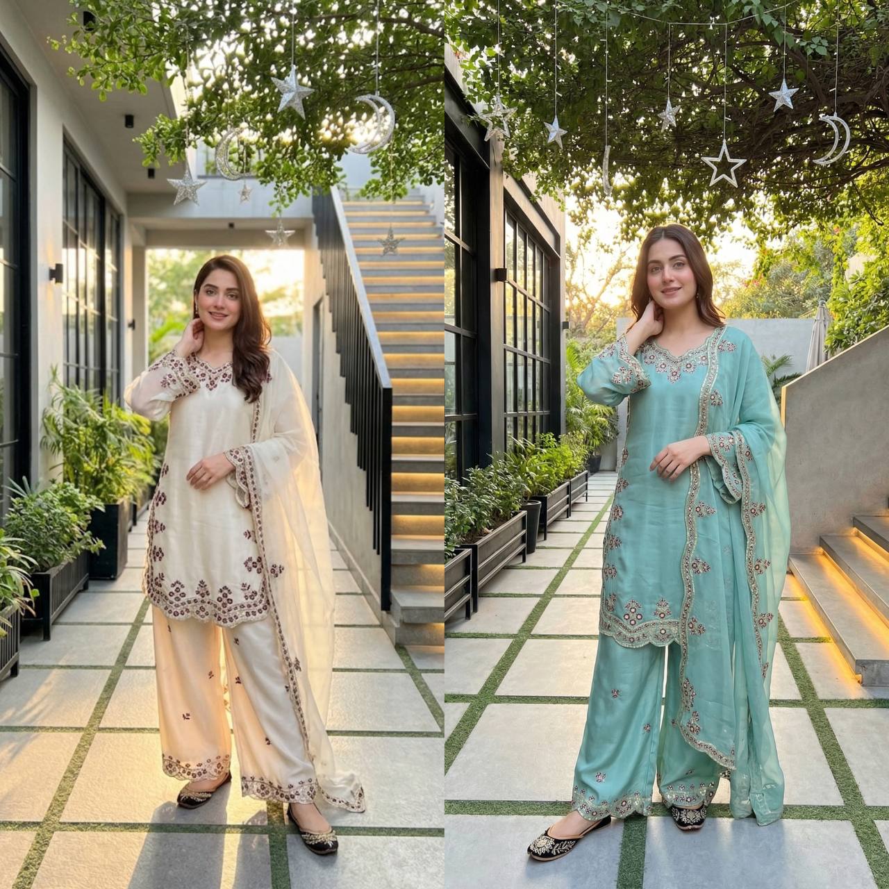 *NEW DESIGNER  HEAVY EMBROIDERY SEQUENCE WORK 3 PIS SUIT SET*