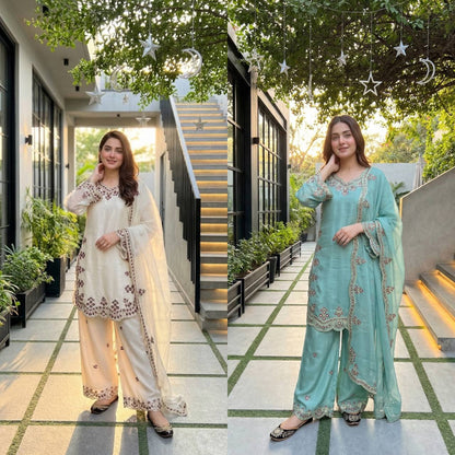 *NEW DESIGNER  HEAVY EMBROIDERY SEQUENCE WORK 3 PIS SUIT SET*