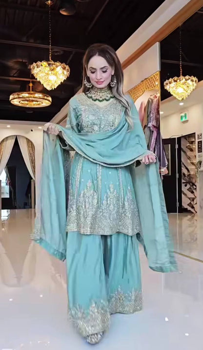 Premium Designer Party Wear Top-Plazzo with Dupatta