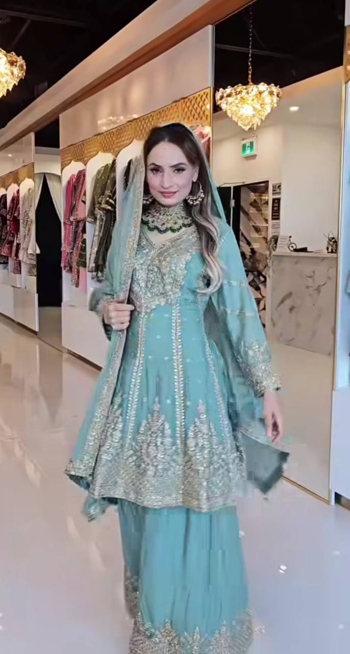 Premium Designer Party Wear Top-Plazzo with Dupatta