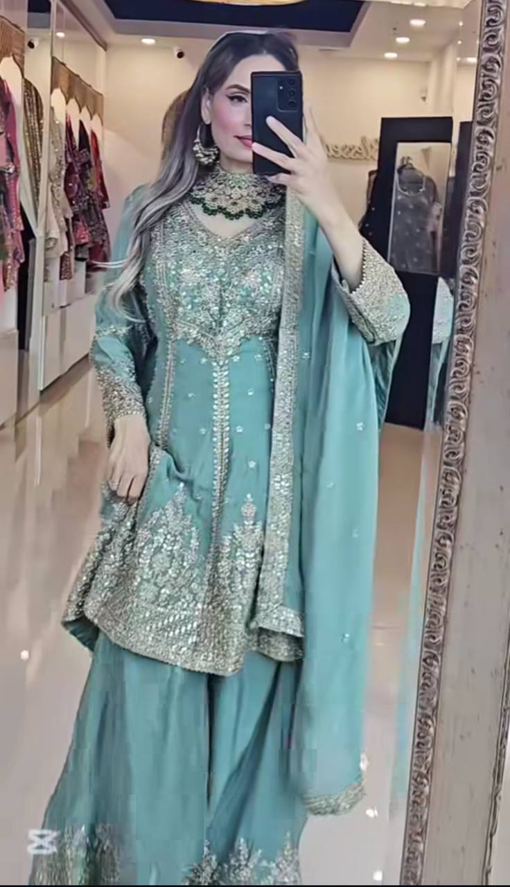 Premium Designer Party Wear Top-Plazzo with Dupatta