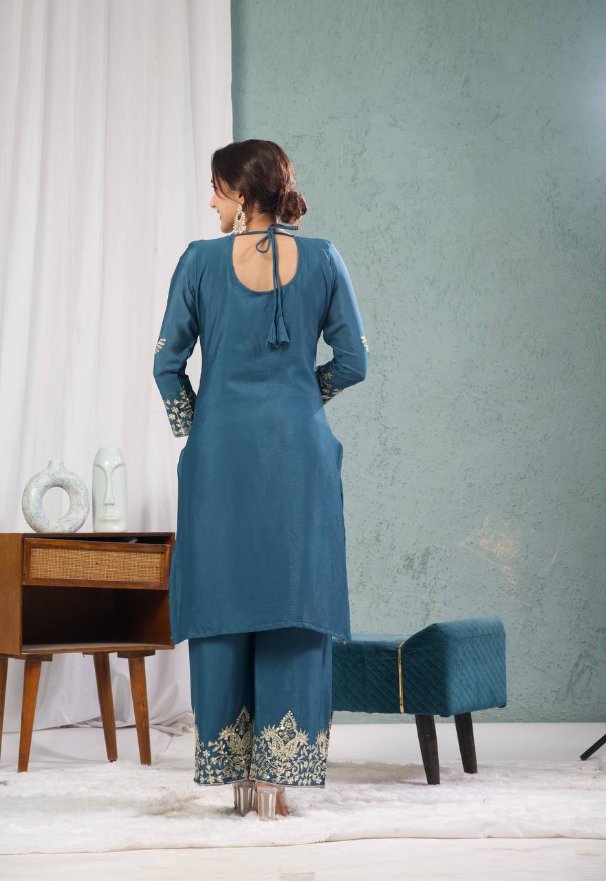 Heavy Embroidered Chinnon Silk Set