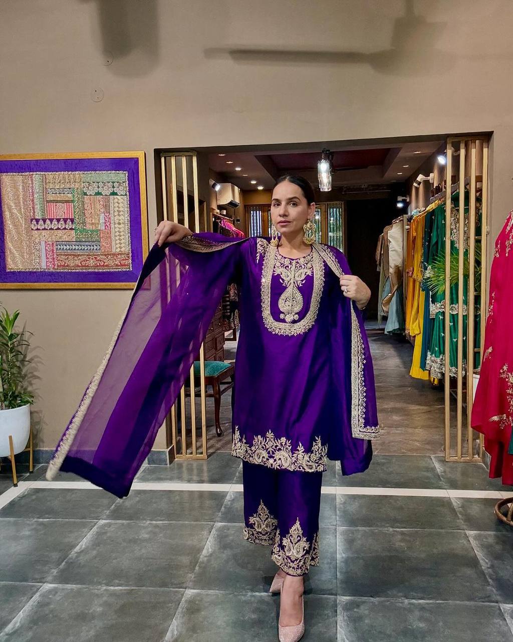 Heavy Embroidered Chinnon Silk Set