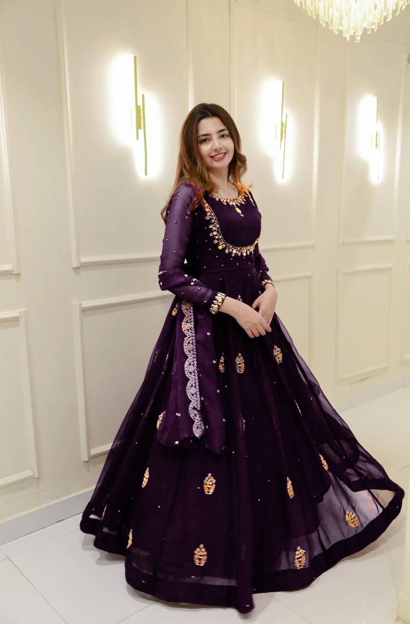 2 PIECE GOWN WITH DUPATTA IN SEQUENCE EMBROIDERY WORK ✨