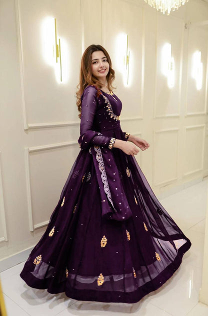 2 PIECE GOWN WITH DUPATTA IN SEQUENCE EMBROIDERY WORK ✨