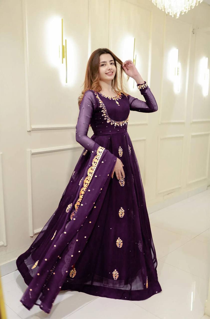 2 PIECE GOWN WITH DUPATTA IN SEQUENCE EMBROIDERY WORK ✨