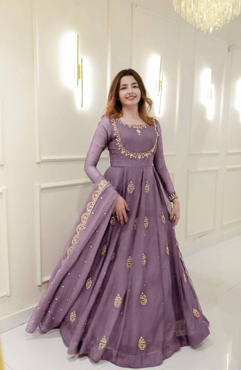 2 PIECE GOWN WITH DUPATTA IN SEQUENCE EMBROIDERY WORK ✨