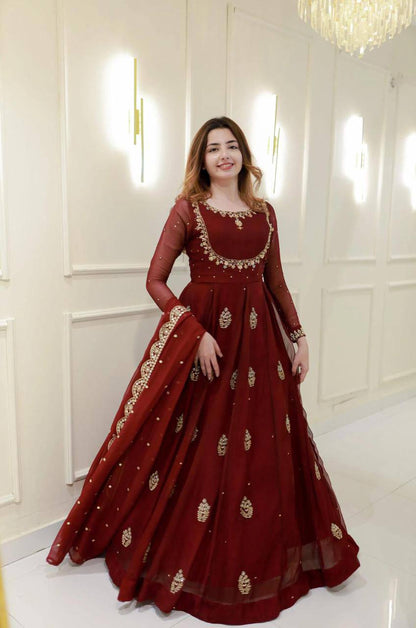 2 PIECE GOWN WITH DUPATTA IN SEQUENCE EMBROIDERY WORK ✨