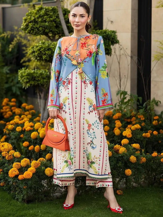 Multicolor Smooth Bsy Floral Fusion Kurta Set For Women