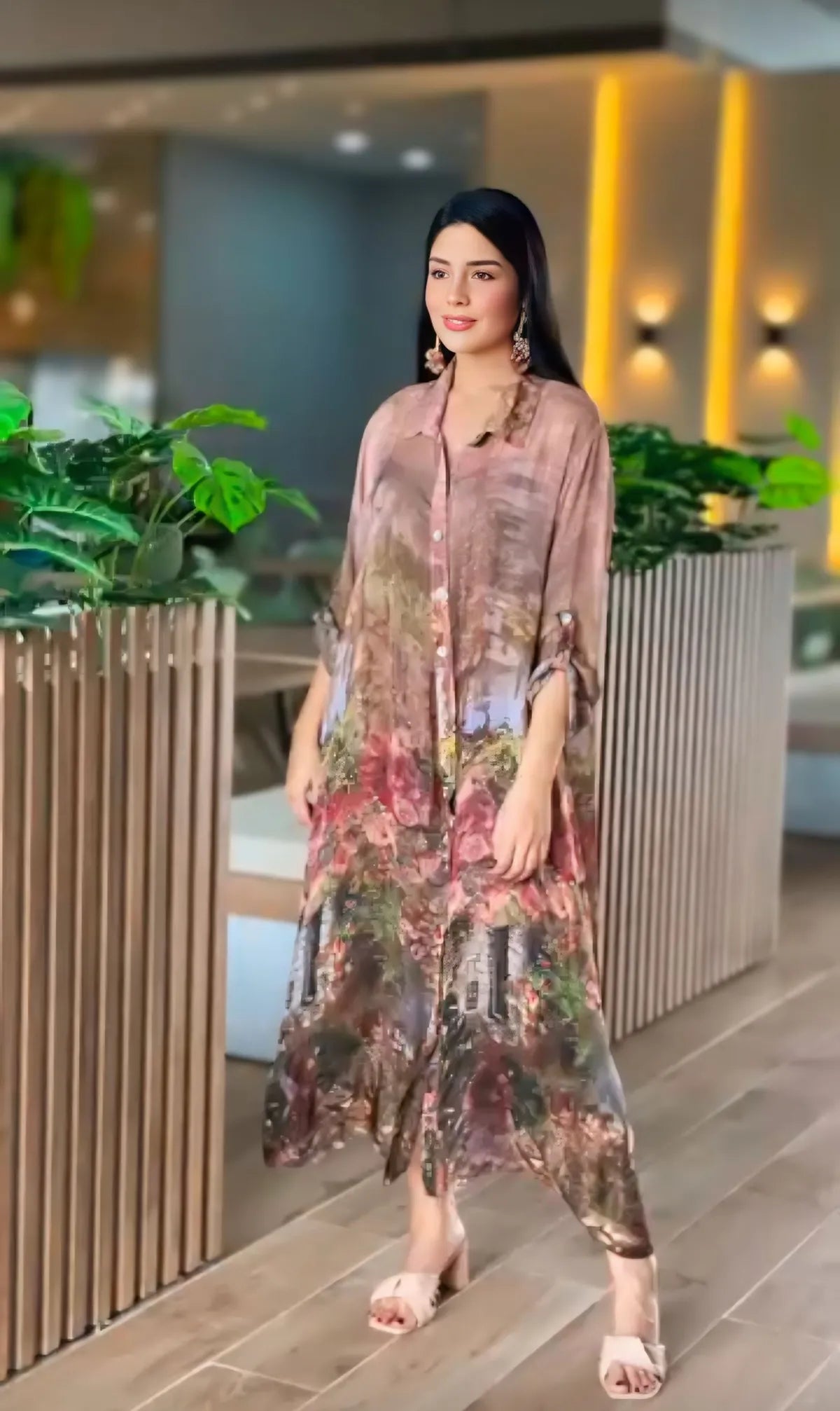 Botanical-Inspired Muslin Earthy Hues Printed Dress For Women