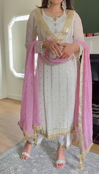 New Designer Party Wear Long Pakistani Suit in Fancy Style-NF-(1213)