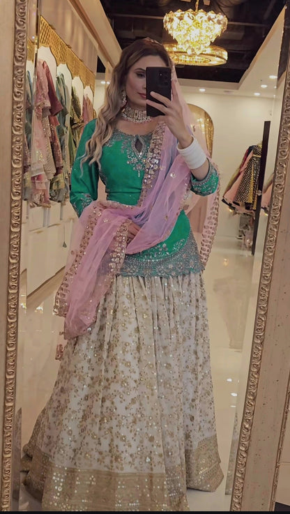 New Designer Chinon Silk Lehenga with Fancy Top & Dupatta-NF-(1242)