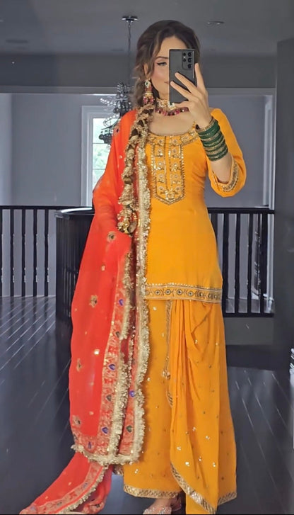 New Designer Party Wear Set: Top, Dhoti Skirt & Dupatta (NF-1226)