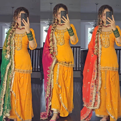 New Designer Party Wear Set: Top, Dhoti Skirt & Dupatta (NF-1226)
