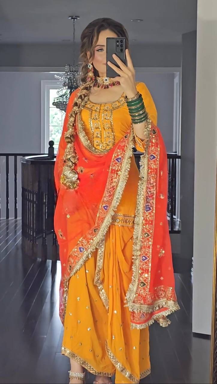 New Designer Party Wear Set: Top, Dhoti Skirt & Dupatta (NF-1226)