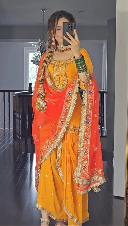 New Designer Party Wear Set: Top, Dhoti Skirt & Dupatta (NF-1226)