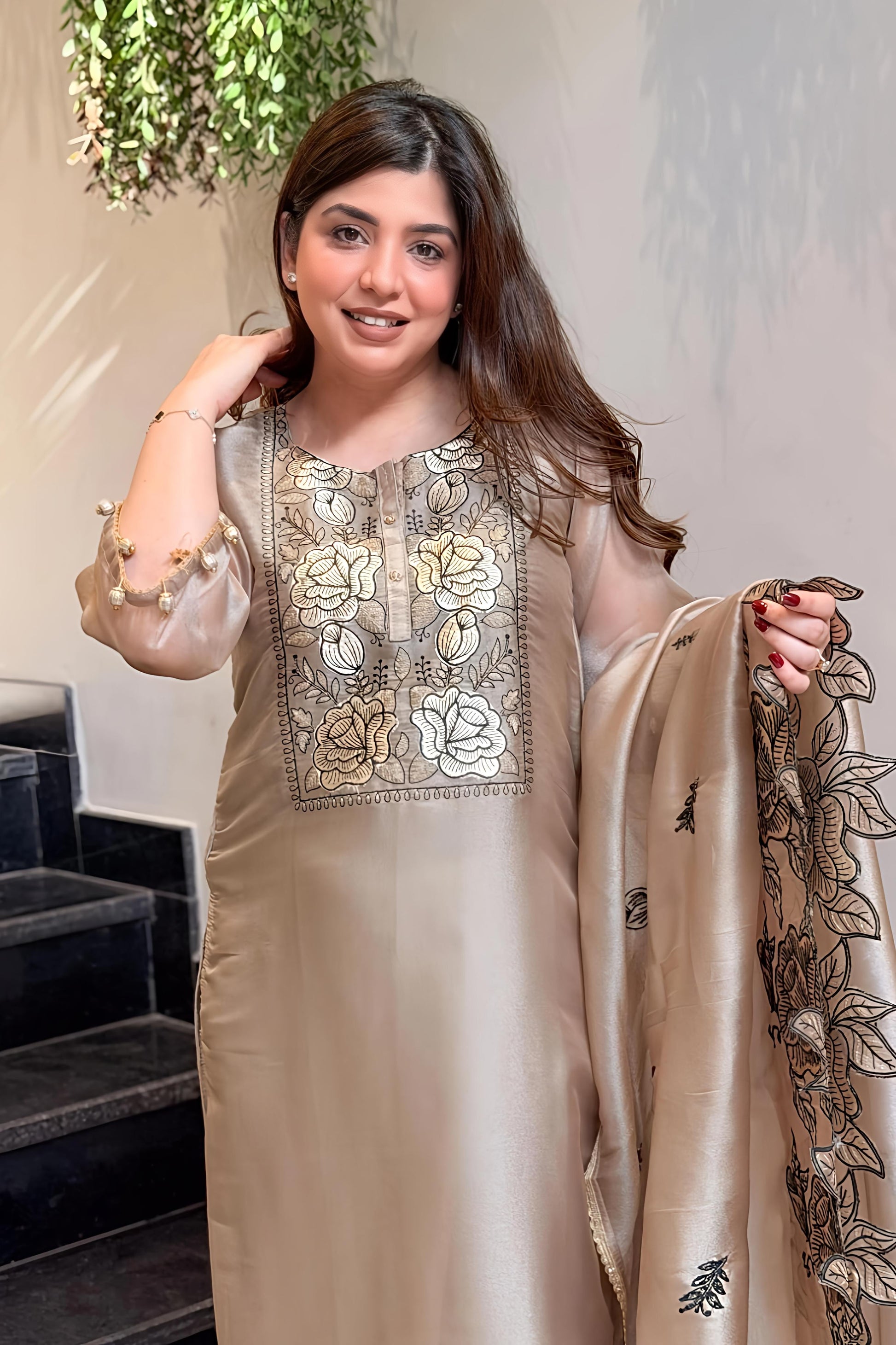 Sunehri Floral Embroidered Suit Set