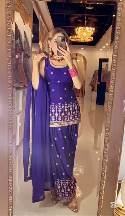 Designer Party Wear Top, Dhoti Salwar & Dupatta Set-