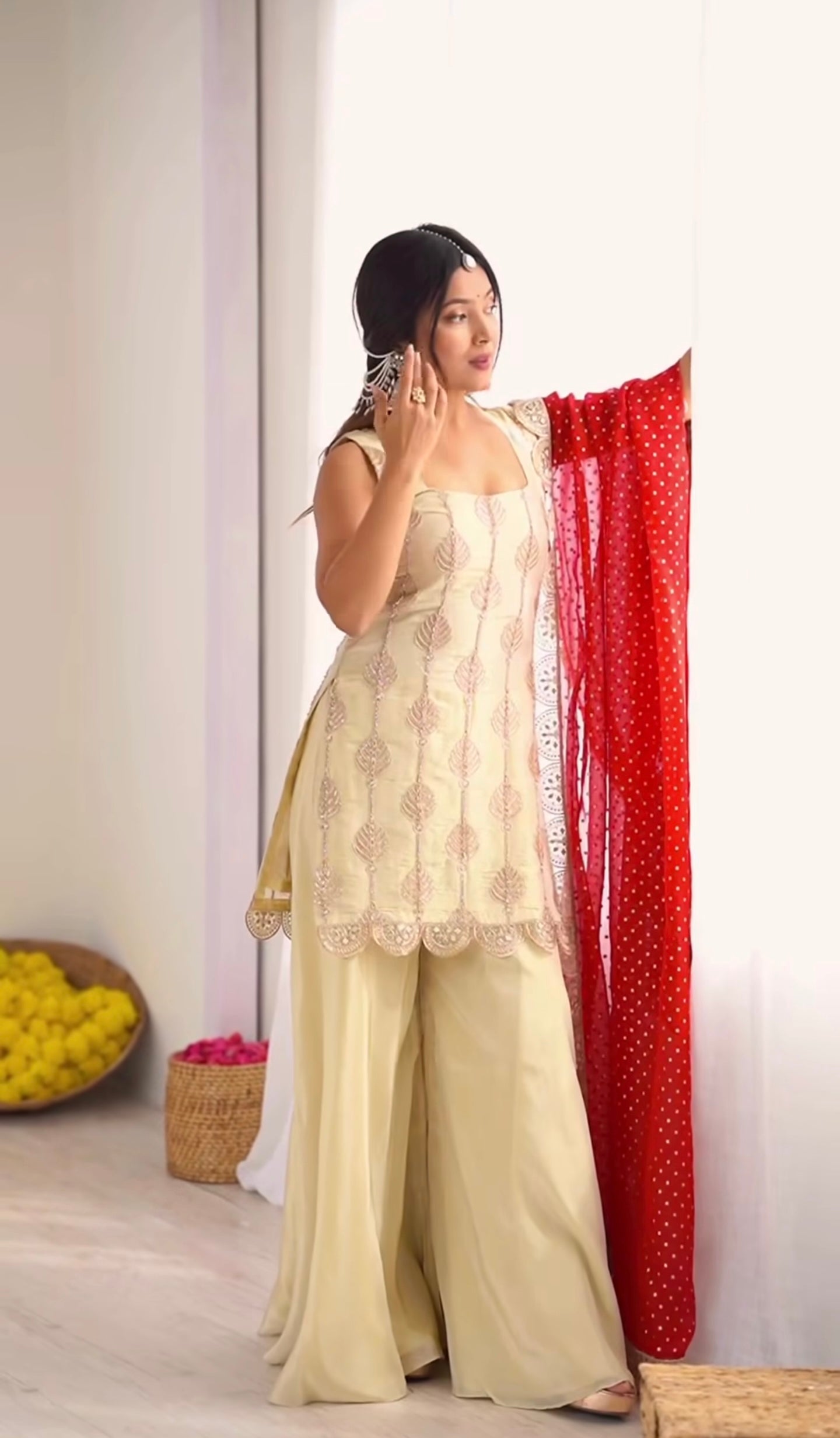 Designer Crepe Silk Embroidered Palazzo Suit with Printed Dupatta