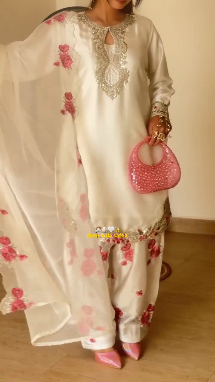 Natural Crepe Silk Farshi Pant Suit with Tissue Silk Dupatta:-MD-3081