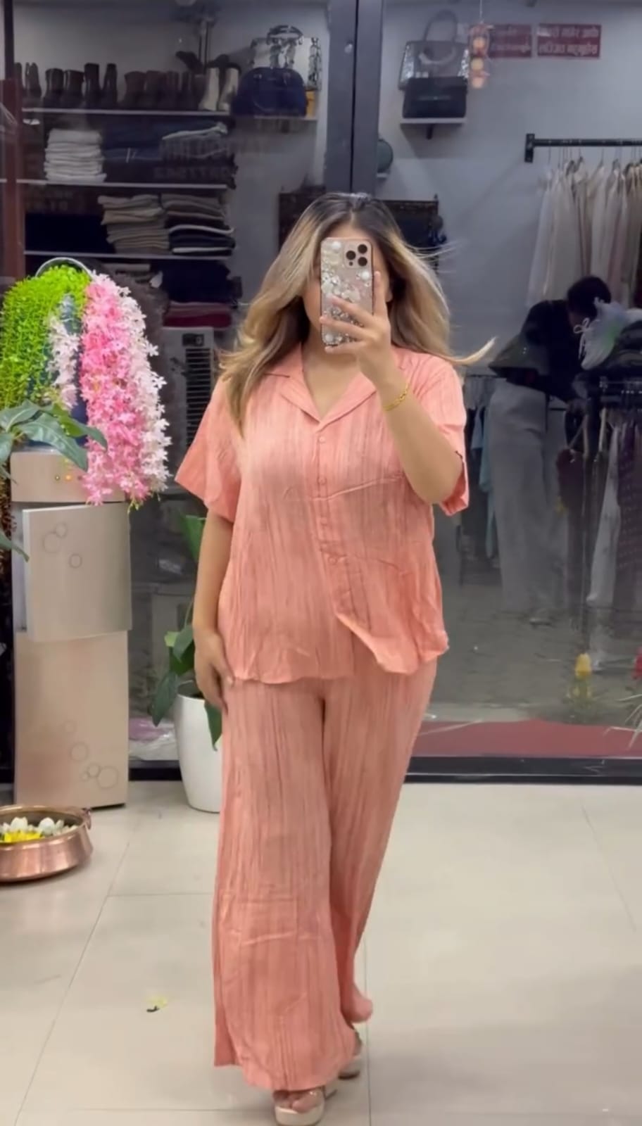 Peach New Color Premium Pure Viscose Natural Crepe Co-ord Set
