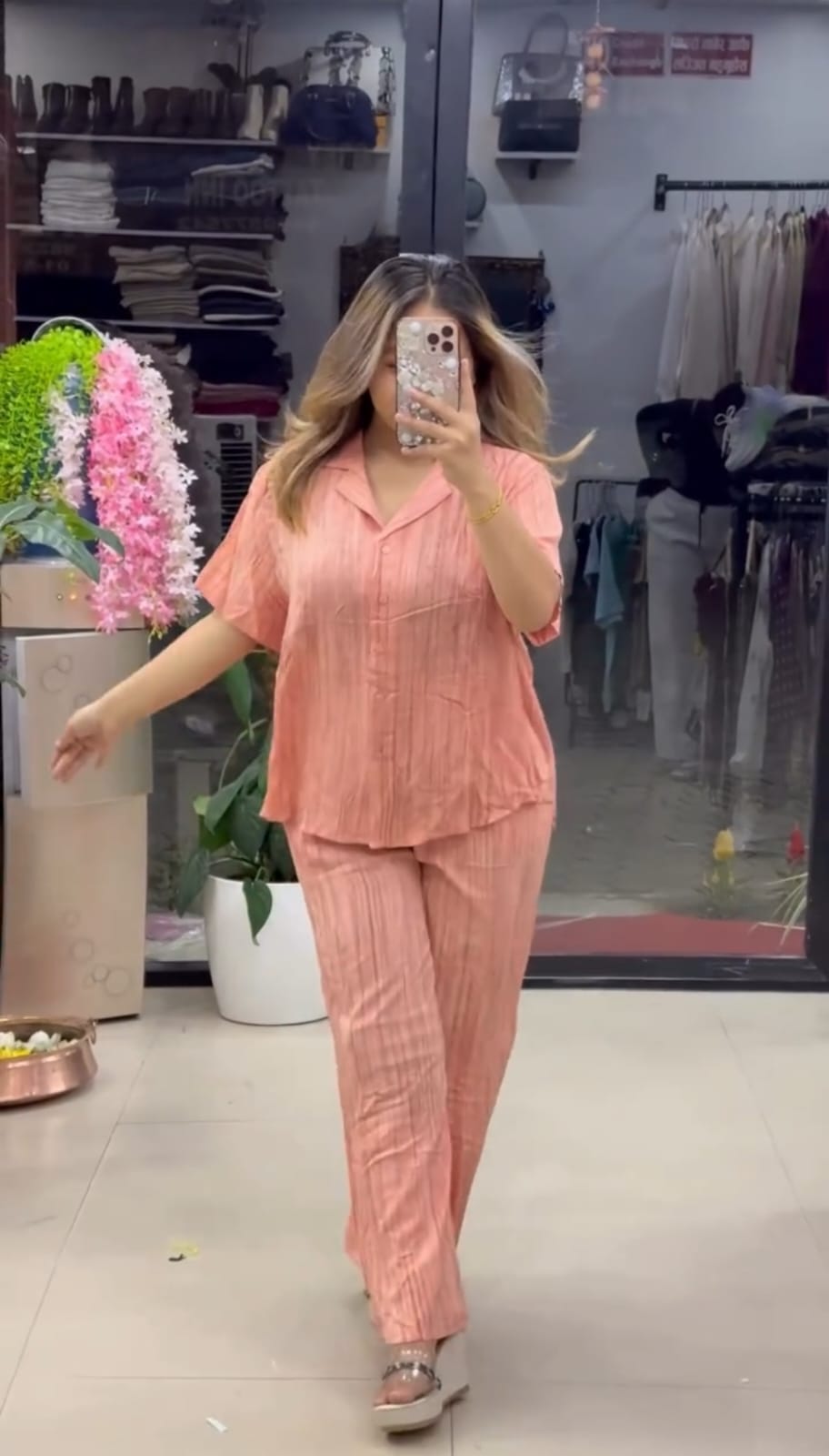 Peach New Color Premium Pure Viscose Natural Crepe Co-ord Set