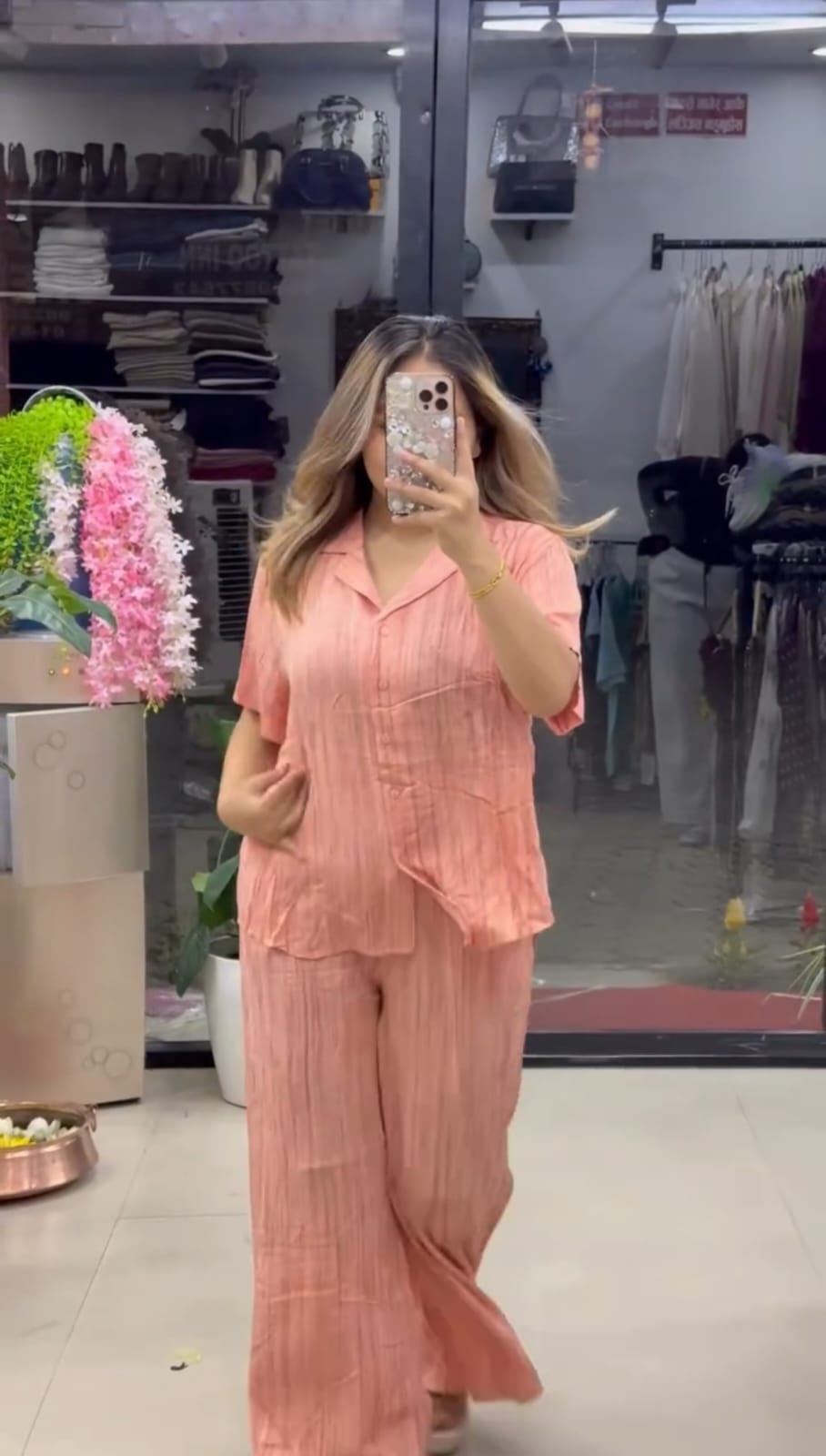 Peach New Color Premium Pure Viscose Natural Crepe Co-ord Set