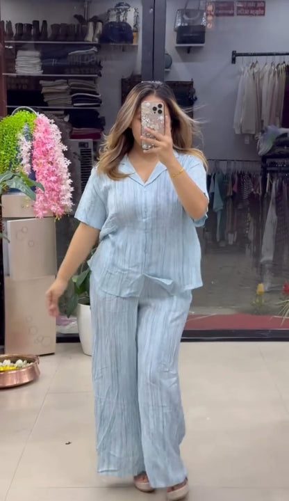 New Color Premium Pure Viscose Natural Crepe Co-ord Set -Lithe Blue