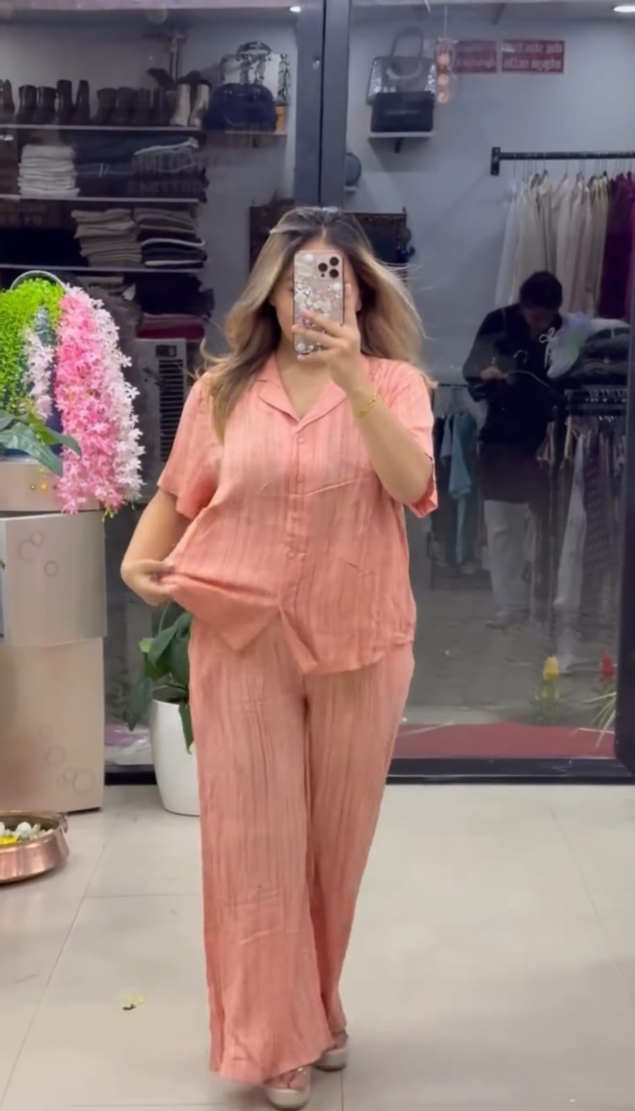 Peach New Color Premium Pure Viscose Natural Crepe Co-ord Set