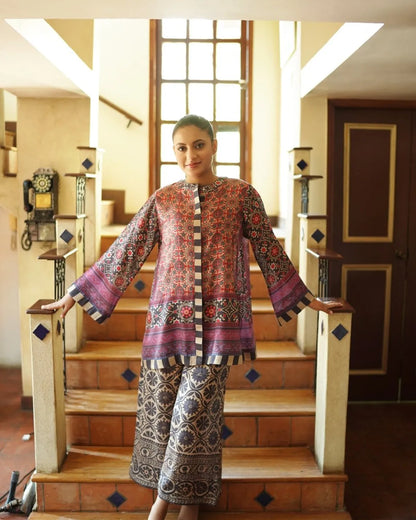 Trendy Printed Co-Ord Set with Short Top & Palazzo Pants for Women
