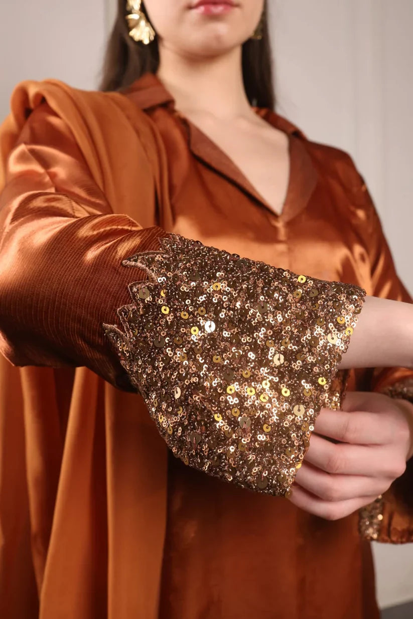 Sequence work Short kurti with Farsi Salwar and Dupatta