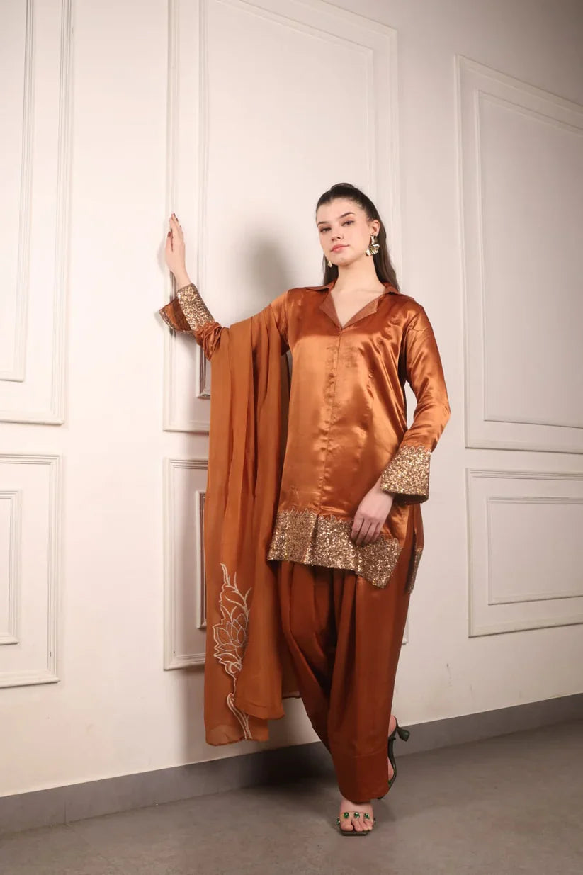 Sequence work Short kurti with Farsi Salwar and Dupatta