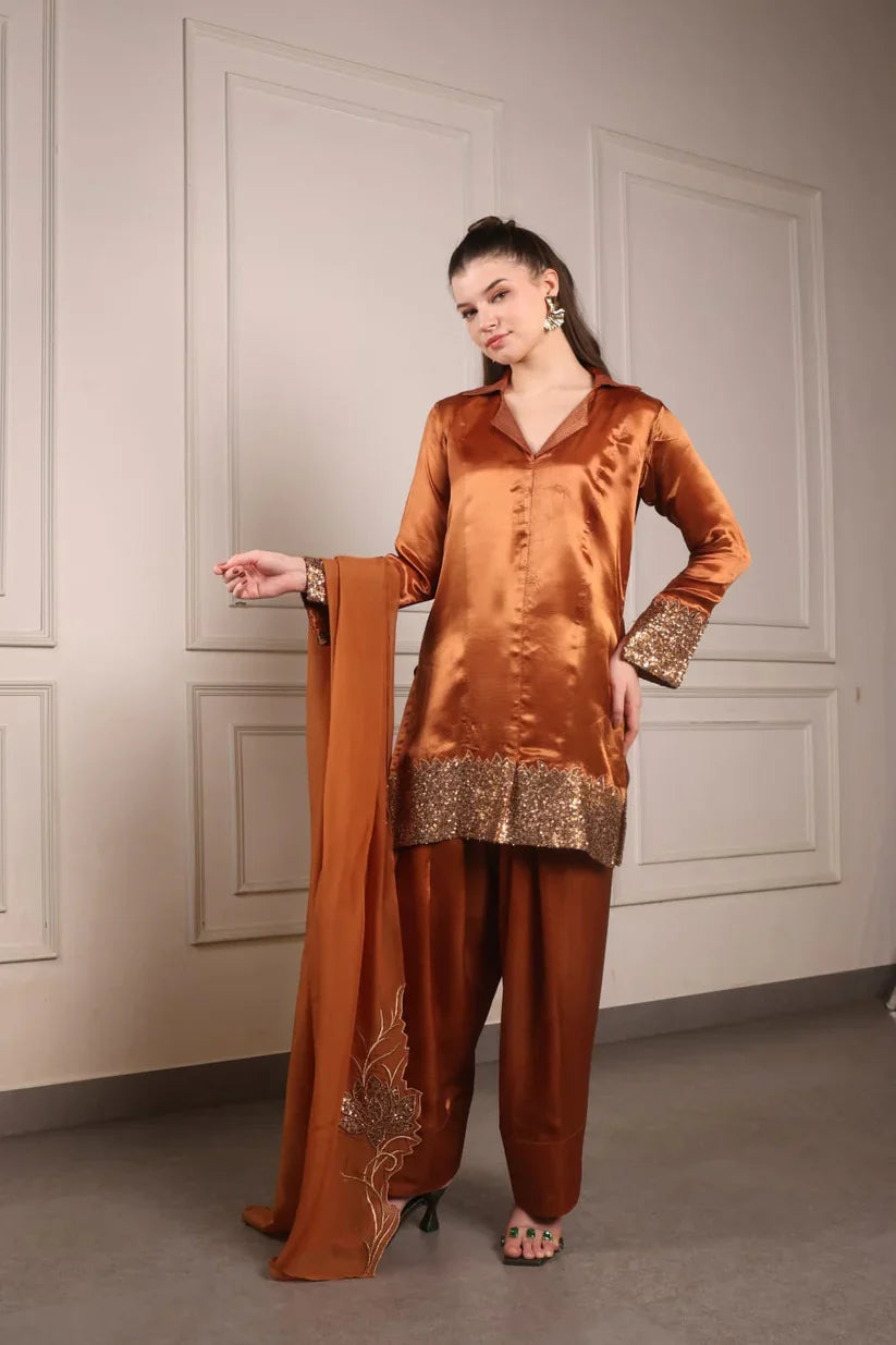 Sequence work Short kurti with Farsi Salwar and Dupatta
