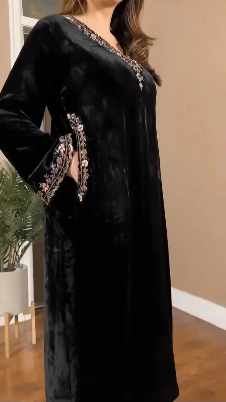 Premium Viscose Velvet Fancy Suit Set for Women – Designer Embroidered Kurta & Velvet Pants | Festive & Party Wear