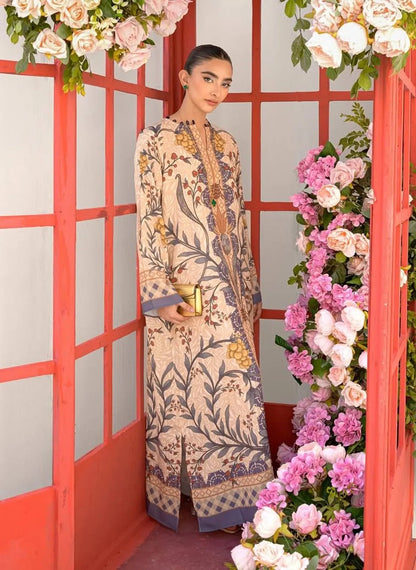 Beige Smooth Bsy Botanic Bloom Canvas Digital Printed Kurta For Women
