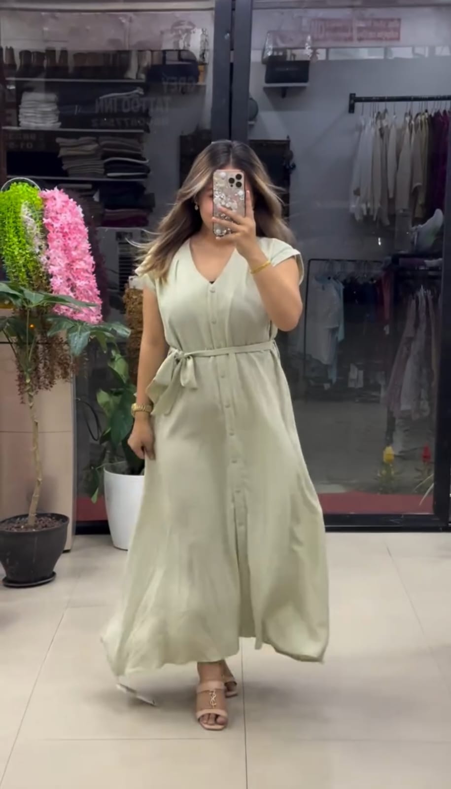 Soft Satin Fabric Women's Elegant Summer Maxi Belted Dress