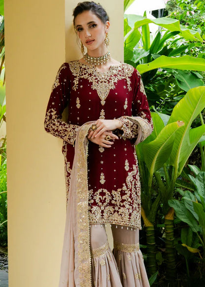 Designer Wine Maroon Embroidered Kurta Sharara Set with Dupatta