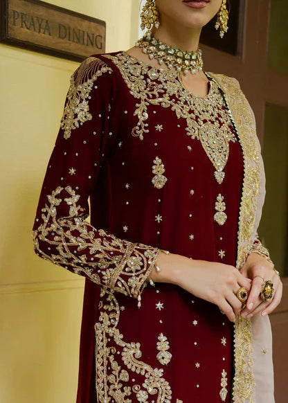 Designer Wine Maroon Embroidered Kurta Sharara Set with Dupatta
