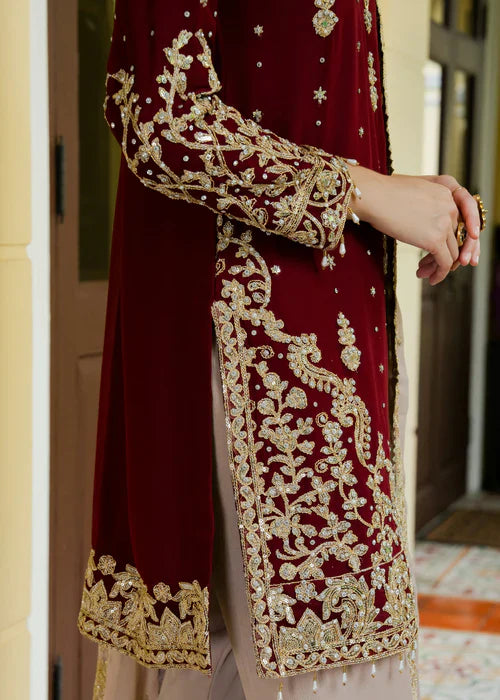 Designer Wine Maroon Embroidered Kurta Sharara Set with Dupatta