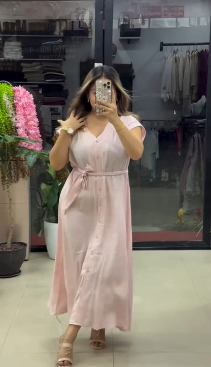 Soft Satin Fabric Women's Elegant Summer Maxi Belted Dress